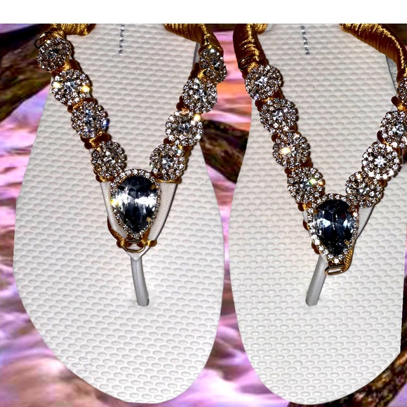 Crystal Beach Flip Flops/sandals, Rhinestone Bling Shoes Size 5 1/2- 6 Old Navy - Picture 11 of 15